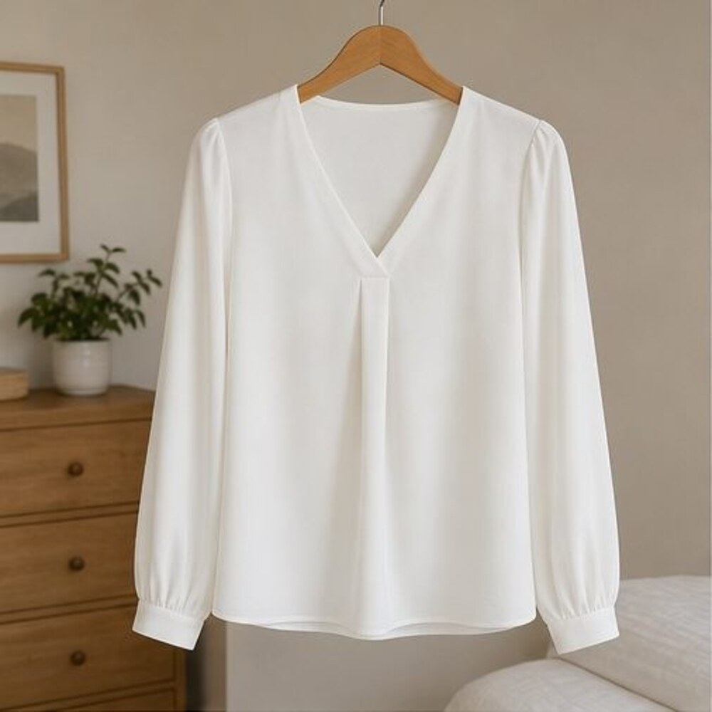 White Crepe V Neck Blouse